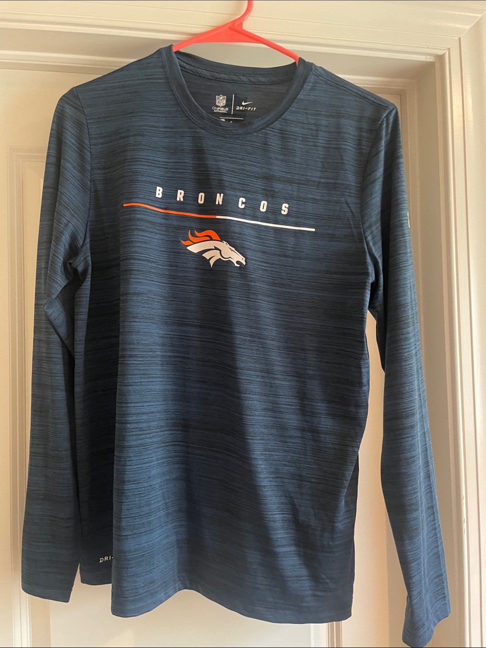 NFL Broncos Navy Long-Sleeve Team Tee with Orange and White Logo
